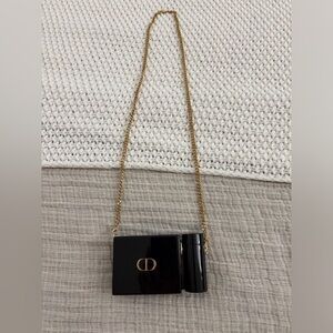 Dior Black Patent Minaudière with Gold Chain and Lipstick Case